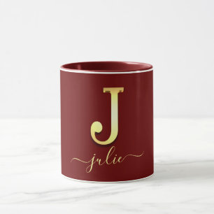 Caneca Nome J do Monograma Personalizado Elegante Dourado