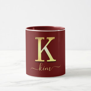 Caneca Nome K do Monograma Personalizado Elegante Dourado