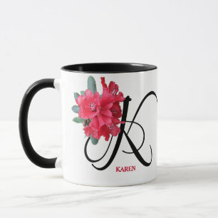Caneca Nome Karen personalizável flores vermelhas bonito