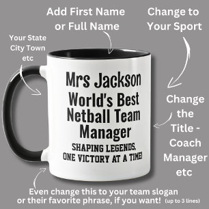 Caneca Nome, Melhor Gerente de Equipe Netball do Mundo