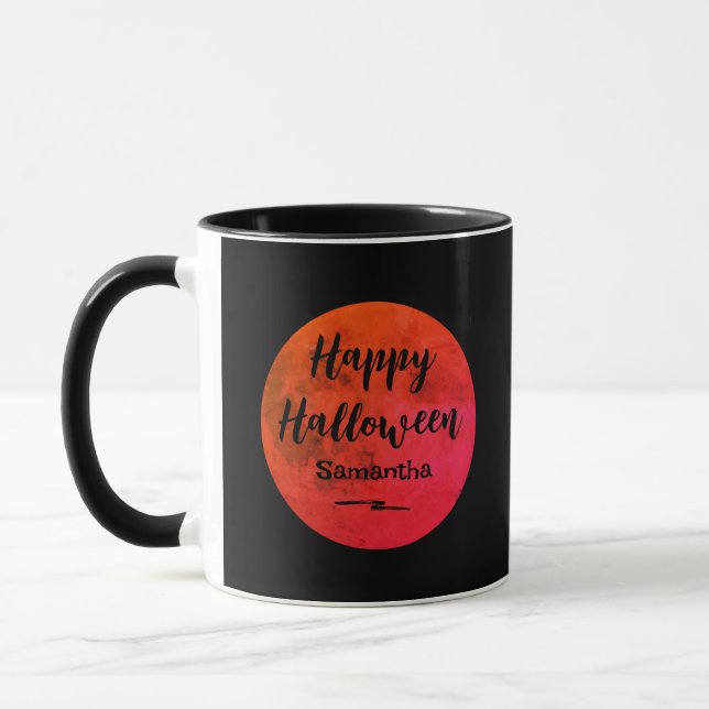 Caneca Nome Moderno Black Orange Full Moon Feliz Hallowee (Esquerda)