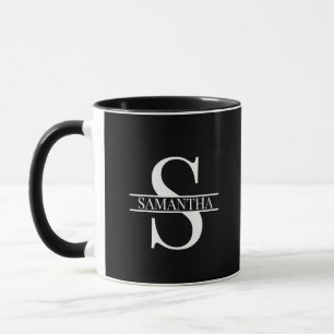 Caneca Nome Moderno do Monograma Preto e Branco