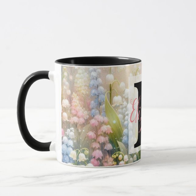 Caneca Nome monograma em aquarela Flores em pastos (Esquerda)
