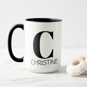 Caneca Nome Monograma Simples Elegante Preto e Branco