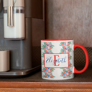 Caneca Nome Monograma Vermelho Branco e Azul 4 de Julho