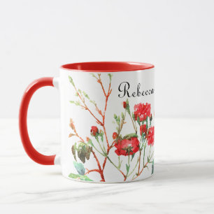 Caneca Nome Monogrammed floral das rosas vermelhas