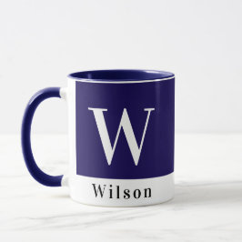 Caneca Nome personalizado azul-marinho de bloco de cor ne