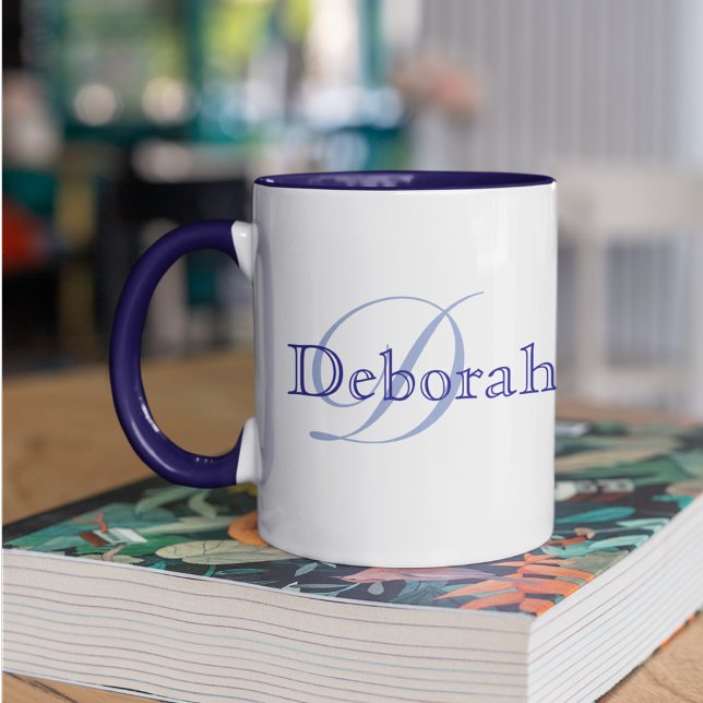 Caneca Nome Personalizado / Azul Monograma (Criador carregado)