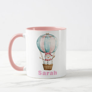 Caneca Nome Personalizado Balão de Ar Quente Snowman Nata
