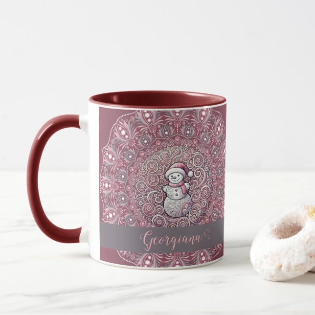Caneca Nome Personalizado Bastante Quente Snowman Mandala (Com Donut)