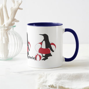 Caneca Nome Personalizado Bate Cartoon Nadando Pinguim