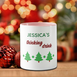 Caneca Nome Personalizado Bebida Pensativa Natal Árvores 
