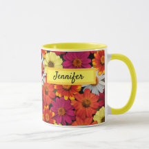 Nome Personalizado Caça Colorida de Verão Zinnias