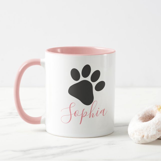 Caneca Nome Personalizado Cão Cão Pata Cão Personalizado (Com Donut)