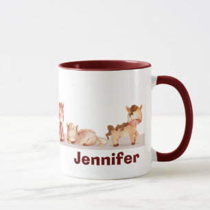 Caneca Nome Personalizado Cavalos Cujos Cachorros Aquarel