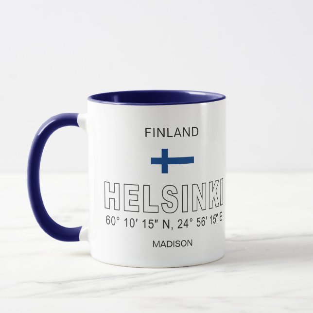 Caneca Nome Personalizado Coordenadas Helsinque (Esquerda)