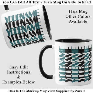 Caneca Nome Personalizado Curto Teal Mensagem Oculta Pers