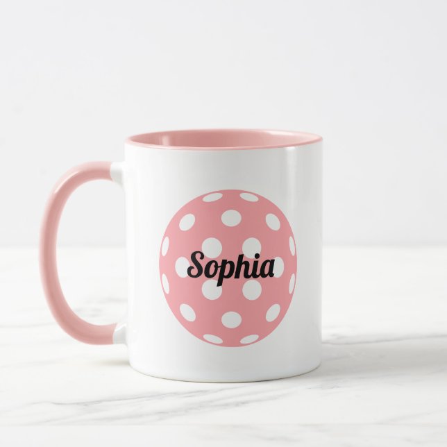Caneca Nome Personalizado da Bola de Picleball - Rosa (Esquerda)