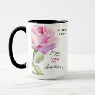 Caneca Nome Personalizado da Freira 75º Aniversário Rosa 