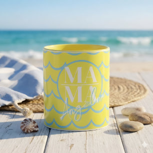 Caneca Nome personalizado da MAMA em letra cursiva amarel