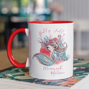 Caneca Nome Personalizado da Sereia de Natal Bonita