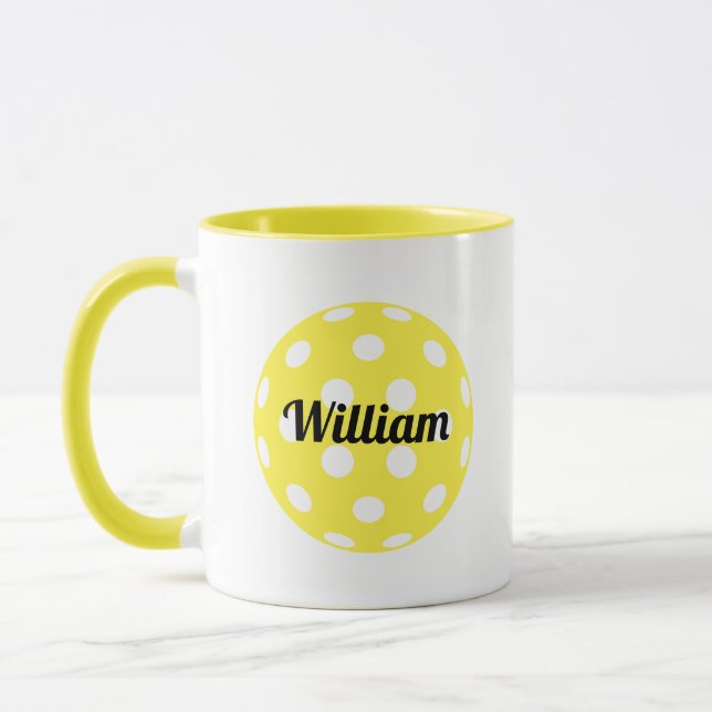 Caneca Nome Personalizado de Bola de Picleball Amarelo (Esquerda)