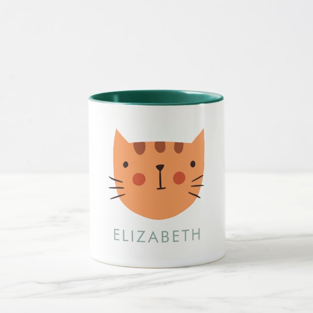 Caneca Nome Personalizado de Cubo de Gato Laranja (Centro)