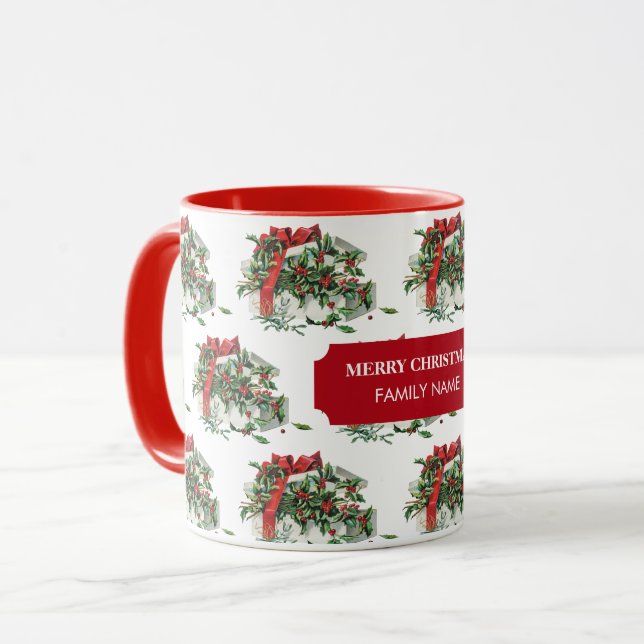 Caneca Nome Personalizado de Feriado de Oferta de natais  (Frente Esquerda)