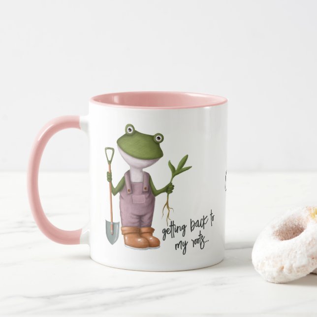 Caneca Nome Personalizado de Gardening de Sapo Engraçado (Com Donut)