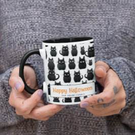 Caneca Nome Personalizado de Gatos Negros Feliz Halloween