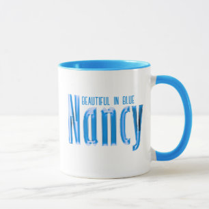 Caneca Nome personalizado de "Nancy" em matizes azuis