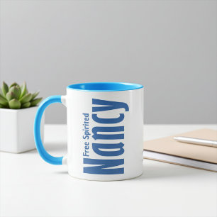 Caneca Nome personalizado de "Nancy" na Canvas azul