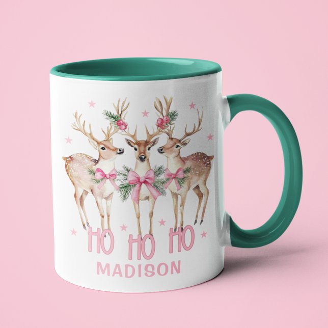 Caneca Nome Personalizado de Reindeer de Coquete de Natal (Criador carregado)
