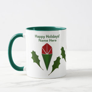 Caneca Nome Personalizado, Desejo Rosas Vermelhas e Folha