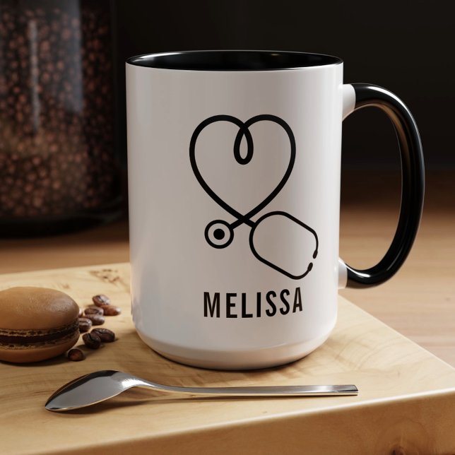 Caneca Nome Personalizado do Estetoscópio Cardíaco de Amo (Cute Love Heart Stethoscope Personalized Name Mug)