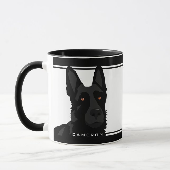 Caneca Nome Personalizado Do German shepherd Preto E Pret (Esquerda)