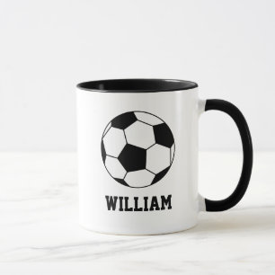 Caneca Nome Personalizado do Jogador de Futebol Negro e B