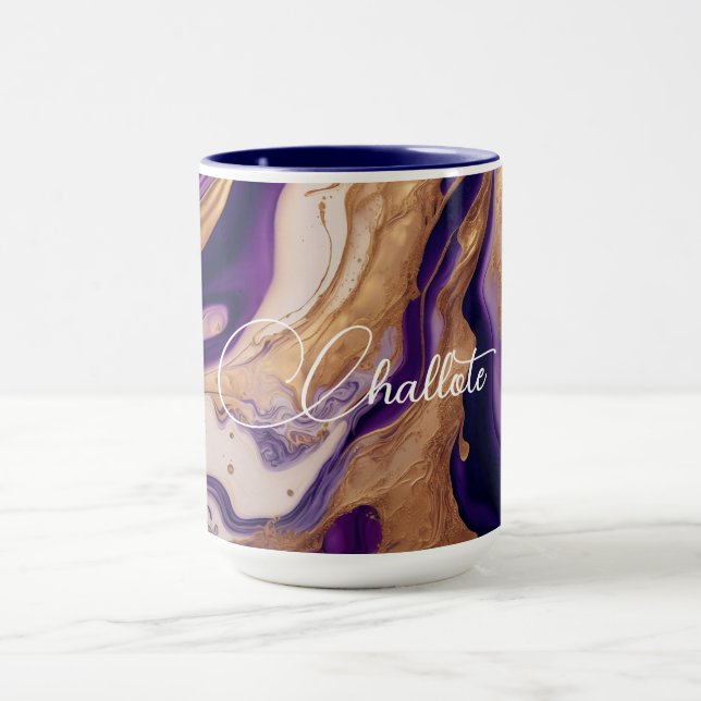 Caneca Nome Personalizado do Mármaco Leve Dourado Roxo (Centro)