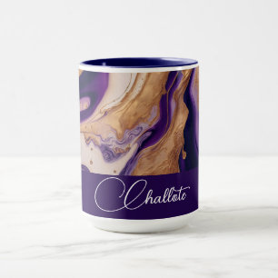 Caneca Nome Personalizado do Mármaco Leve Dourado Roxo