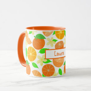 Caneca Nome personalizado do padrão de fruta laranja
