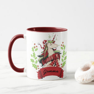 Caneca Nome Personalizado do Unicorn de Natal Bonito