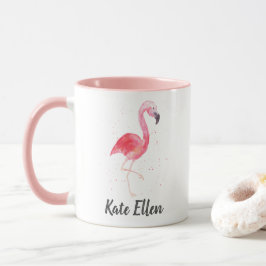Caneca Nome Personalizado do Watercolor Flamingo Mug