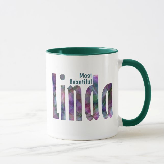 Caneca Nome Personalizado Elegante "Linda", Verde Cinza E (Direita)