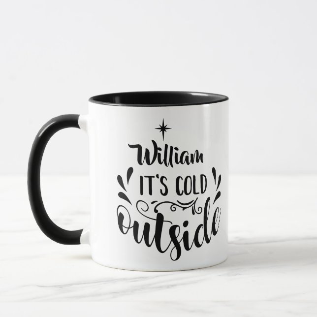Caneca Nome Personalizado Está Frio Fora Feriado (Esquerda)