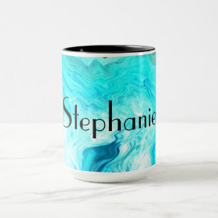 Caneca Nome Personalizado Geodo de Ágata Arte Azul Preto