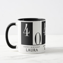 Caneca Nome Personalizado & Idade Preto e Branco Aniversá