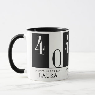 Caneca Nome Personalizado & Idade Preto e Branco Aniversá