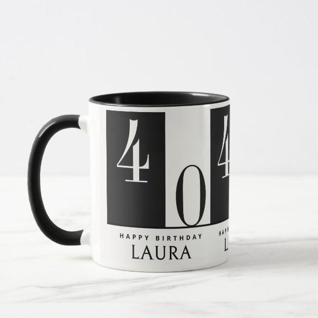 Caneca Nome Personalizado & Idade Preto e Branco Aniversá (Esquerda)
