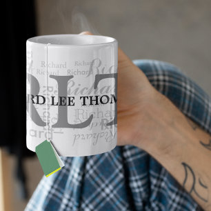 Caneca nome personalizado + iniciais preto monograma pers