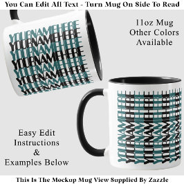 Caneca Nome Personalizado Longo Teal Mensagem Oculta Pers